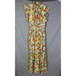 Code‎ x Mode Sz Small Floral Smocked Bodice Long Maxi Dress Orange Green